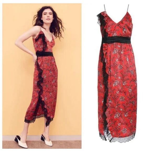 Elegant Red Floral Midi Dress - Picture 2 of 16